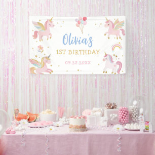 Magical Pastel Unicorn Rainbow Birthday Party  Banner