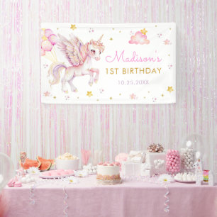 Magical Pastel Unicorn Rainbow Birthday Party Banner