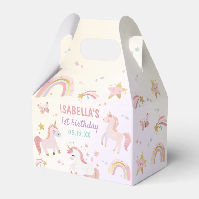 Magical Pastel Unicorn Rainbow Birthday Party Favour Box (Front Side)