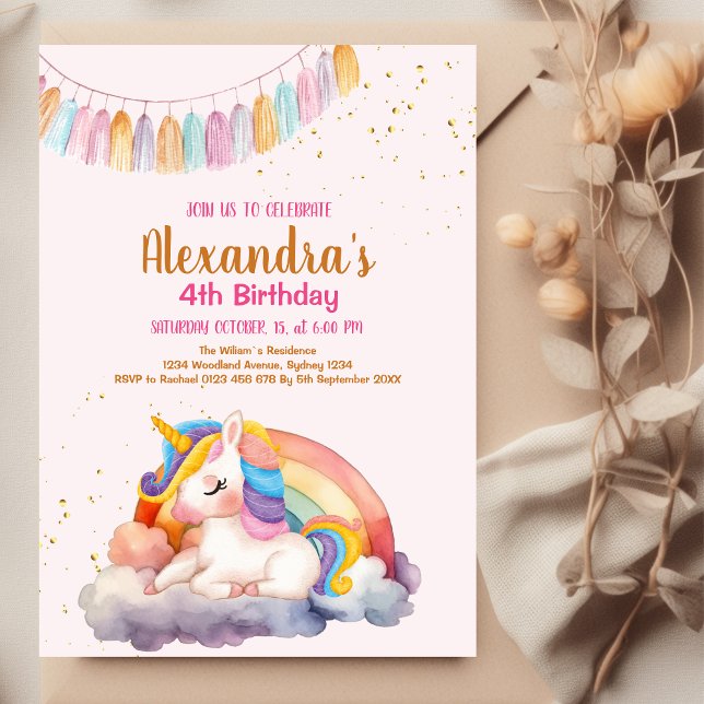 Magical Pastel Unicorn Rainbow Birthday Party Invitation (Creator Uploaded)