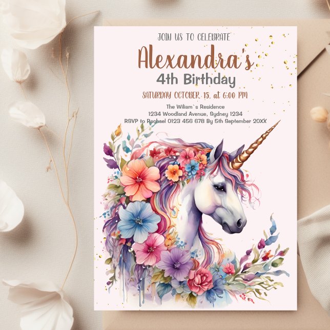 Magical Pastel Unicorn Rainbow Birthday Party Invitation (Creator Uploaded)