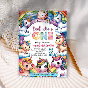 Magical Pastel Unicorn Rainbow Birthday Party Invitation