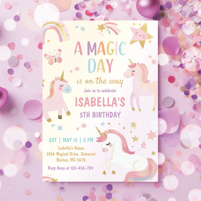 Magical Pastel Unicorn Rainbow Birthday Party Invitation (Creator Uploaded)