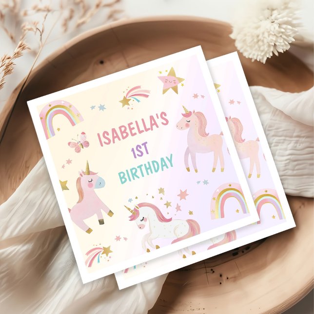 Magical Pastel Unicorn Rainbow Birthday Party Napkin (Creator Uploaded)