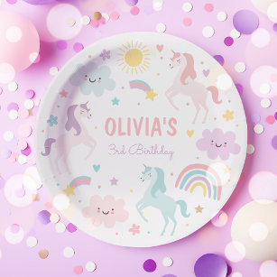 Magical Pastel Unicorn Rainbow Birthday Party Paper Plate
