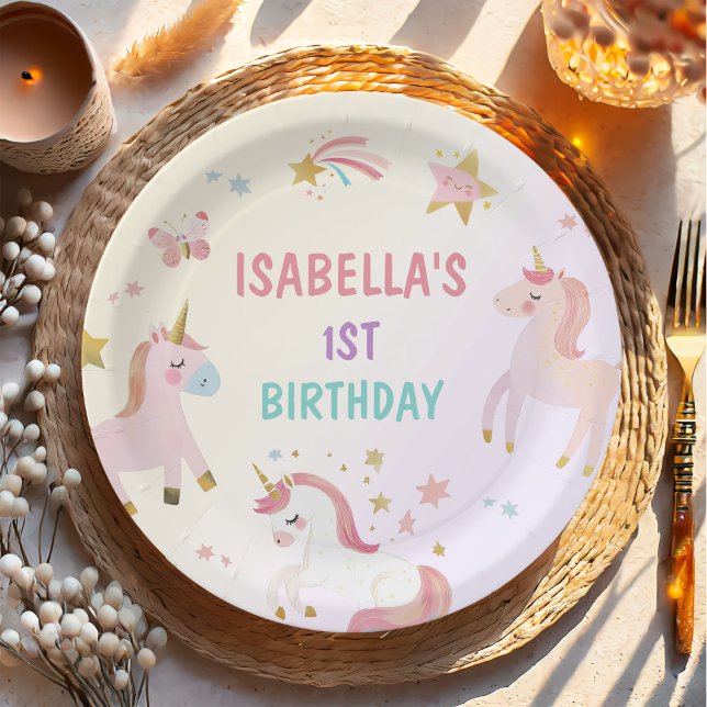 Magical Pastel Unicorn Rainbow Birthday Party Paper Plate (Creator Uploaded)