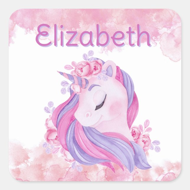 Magical, personalised unicorn  square sticker (Front)