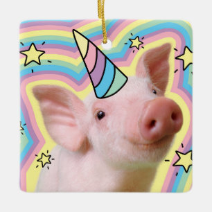 Magical Piglet Unicorn Ceramic Ornament