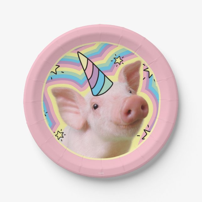 Magical Piglet Unicorn Paper Plate (Front)