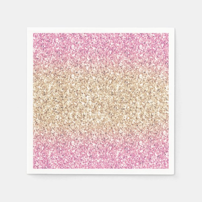 Magical Pink and Gold Glitter Ombre Napkin (Front)