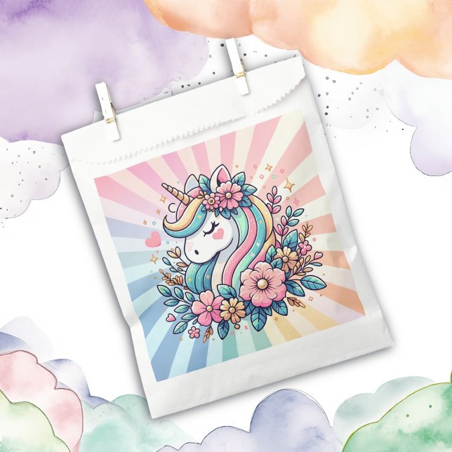 Magical Pink and Gold Unicorn and Flowers Favour Bag (Creator Uploaded)