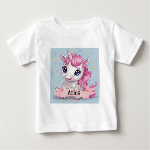 Magical Pink Baby Unicorn Stars Custom Name Baby T-Shirt