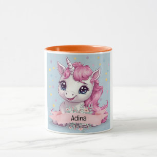 Magical Pink Baby Unicorn Stars Custom Name Mug