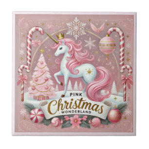 Magical Pink Christmas Wonderland Unicorn Ceramic Tile