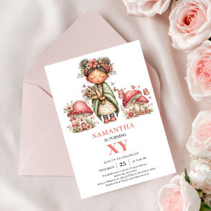 Magical Pink Fairy 4th Birthday Floral Invitation