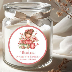 Magical Pink Fairy Blush Flowers Girl Birthday  Classic Round Sticker