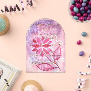 Magical Pink Floral Fairy Garden Arch Birthday  Acrylic Invitations