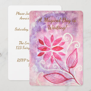 Magical Pink Floral Fairy Garden Birthday  Invitation