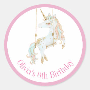 Magical Pink & Gold Unicorn Birthday Age Classic Round Sticker