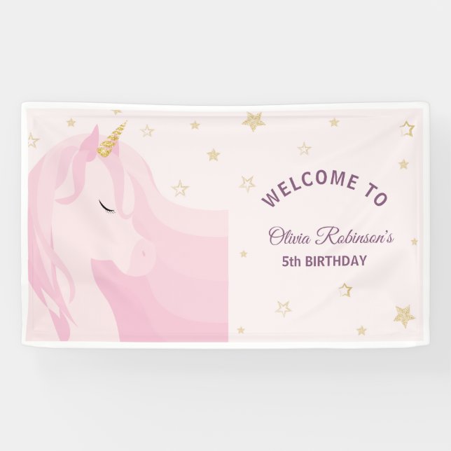 Magical Pink Gold Unicorn Birthday  Banner (Horizontal)