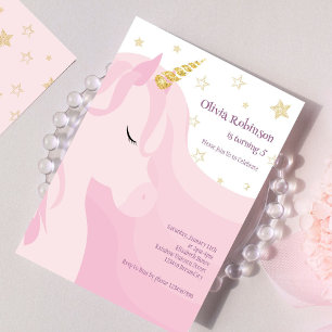 Magical Pink Gold Unicorn Birthday  Invitation