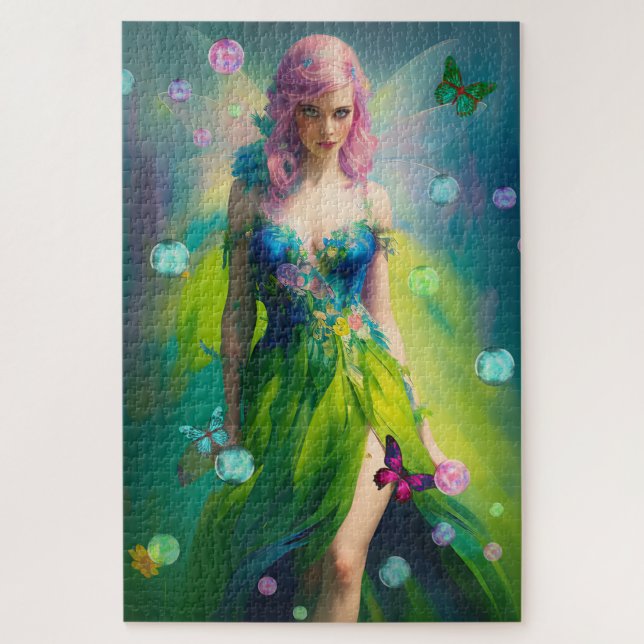 Magical Pink Irish Woodland Fairy and Butterflies  Jigsaw Puzzle (Vertical)