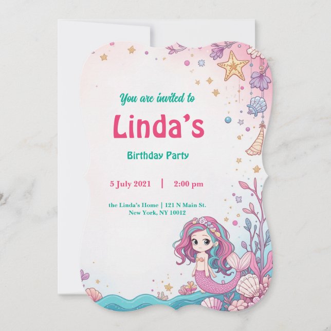 Magical Pink Mermaid Birthday Party Invitation (Front)