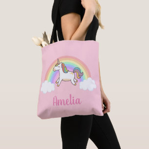 Magical Pink Pastel Unicorn Rainbow Personalised Tote Bag