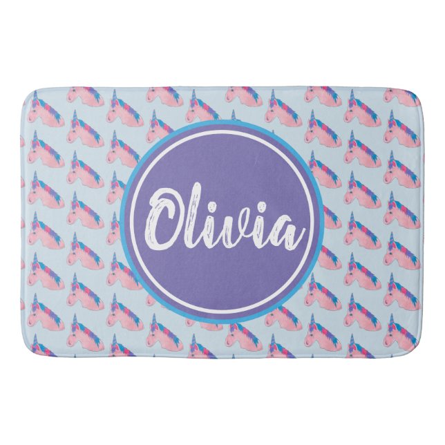 Magical Pink Purple Mythical Horse Unicorn Print Bath Mat (Front)