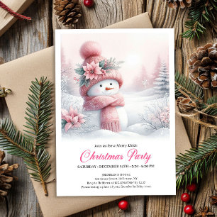 Magical Pink Snowman Editable Kids Christmas Party Invitation