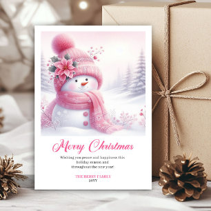 Magical Pink Snowman Kids Printable Christmas Card