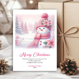 Magical Pink Snowman Printable Christmas Scene  Holiday Card