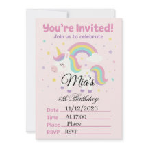 Magical Pink Unicorn Birthday Invitation | 5x7" Gi