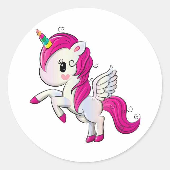 Magical Pink Unicorn  Classic Round Sticker (Front)