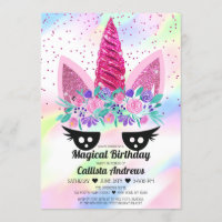 Magical Pink Unicorn Floral Glitter Birthday