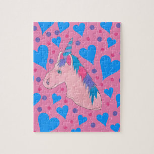 Magical Pink Unicorn Mythical Horse Heart Dot Jigsaw Puzzle