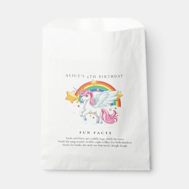 Magical Pink Unicorn Rainbow Birthday Party Favour Bag (Front)