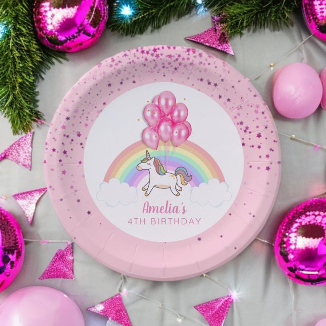 Magical Pink Unicorn Rainbow Birthday Party Paper Plate (Creator Uploaded)
