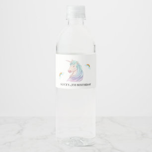 Magical Pink Unicorn Rainbow Kids Birthday Water Bottle Label