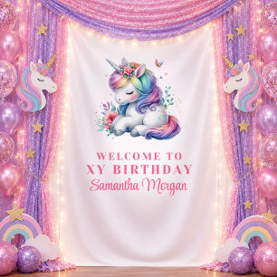 Magical Pink Unicorn Rainbow Pastel Backdrop Tapestry