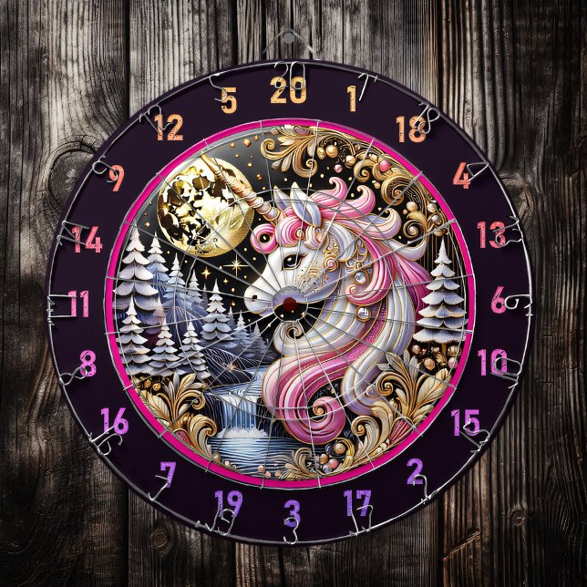 Magical Pink Unicorn Stands in Moonlight Dartboard (Creator Uploaded)