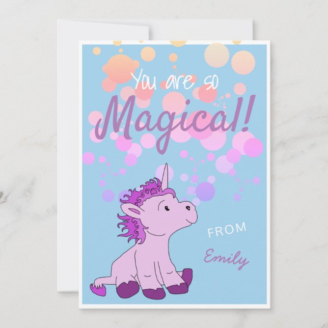 Magical PInk Unicorn Valentine`s day Card (Front)