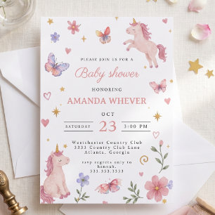 Magical Pink Watercolor Unicorn Baby Shower Invitation