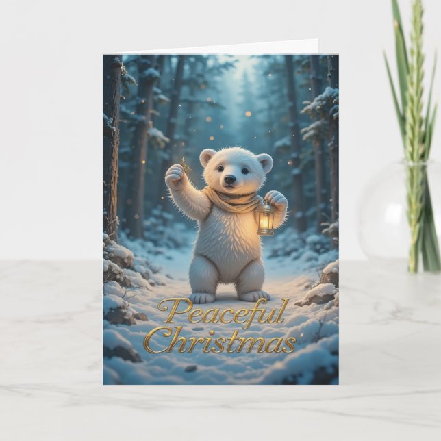 Magical Polar Bear with Lantern Cosy Winter  Card (Front)