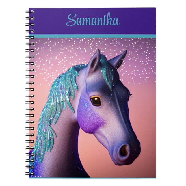 Magical Pony in Purple and Teal with Custom Name   Notebook (Front)