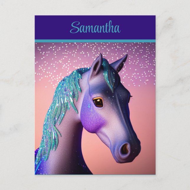 Magical Pony in Purple and Teal with Custom Name   Postcard (Front)