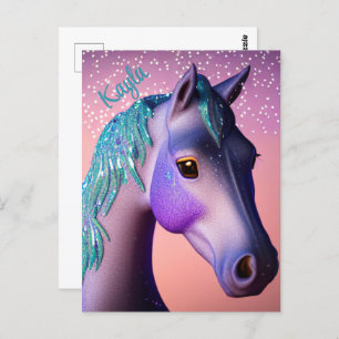 Magical Pony in Purple and Teal with Custom Name Postcard