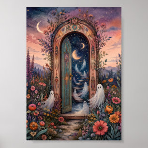 Magical Portal Doorway Whimsical Ghost Wildflower Poster