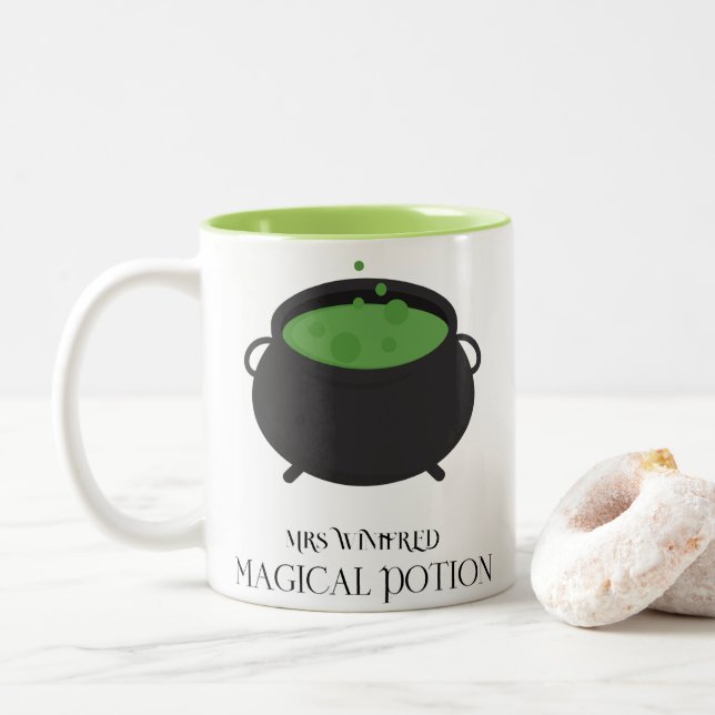 Magical Potion Custom Halloween Gift Two-Tone Coffee Mug (With Donut)