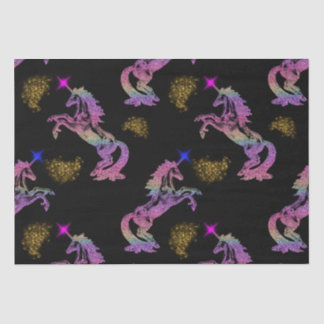 Magical Prancing Rainbow Unicorns on Black Tissue Paper